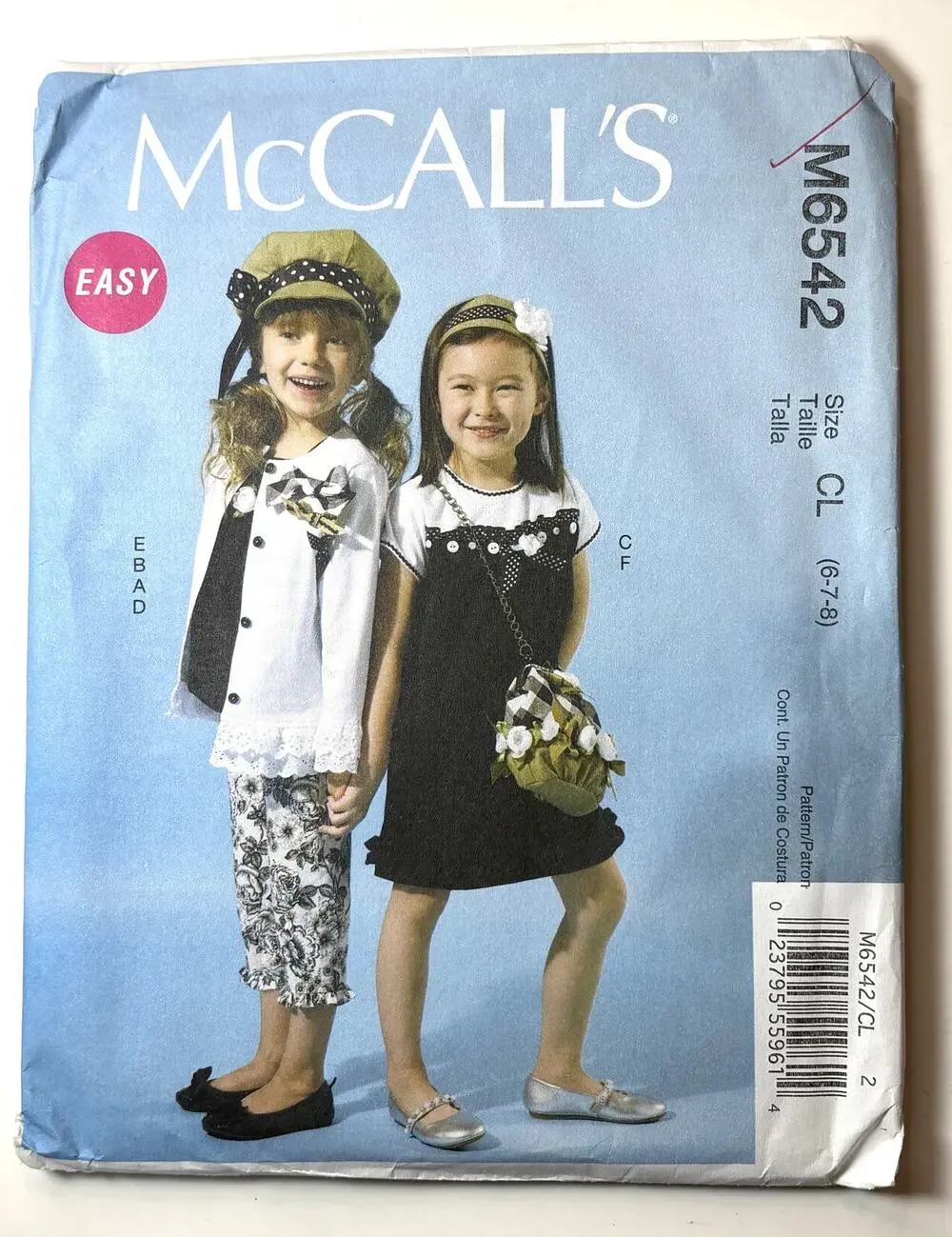 McCall's 6542 Girl's Size 6-8 Easy Outfit Dress, Top, Pants, Cardigan - vn